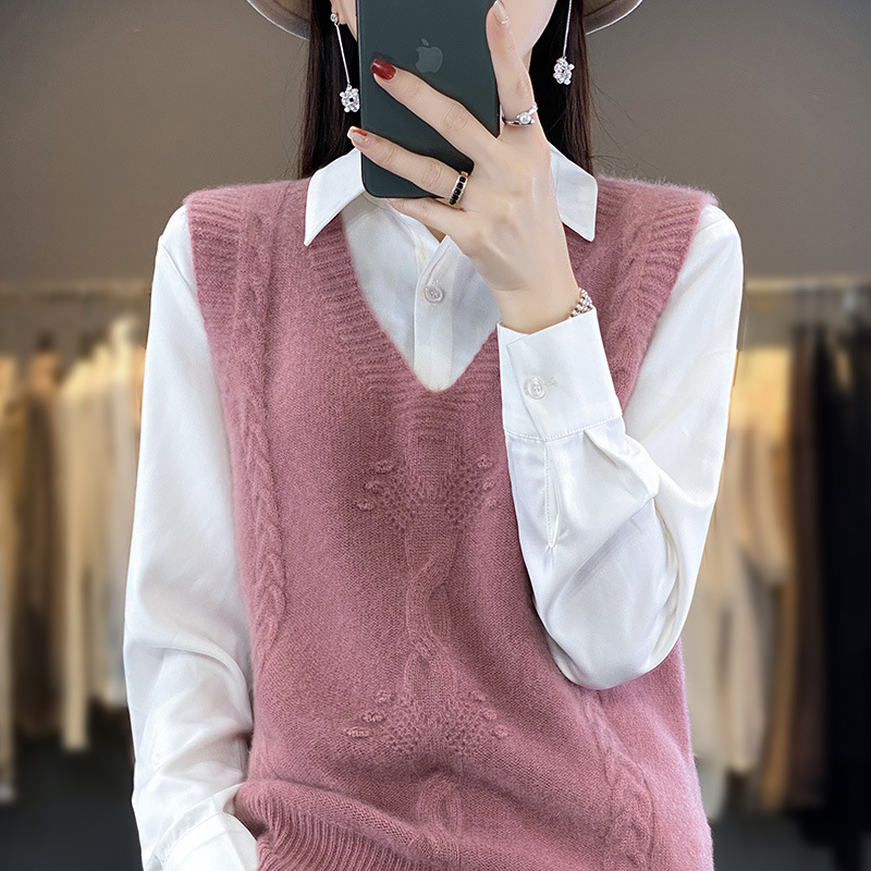 Andy terciopelo cuello en V suéter Chaleco de las mujeres de otoño e invierno de moda todo fósforo sin mangas chaleco pesado jacquard bottoming chaleco image 5