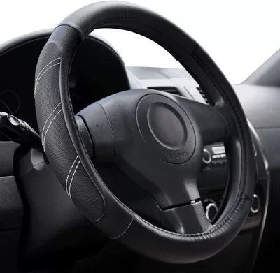 Cross-border universal 15-inch steering: Steering wheel cover - cross-border-plastic-rings-sports-style-all-black-38cm