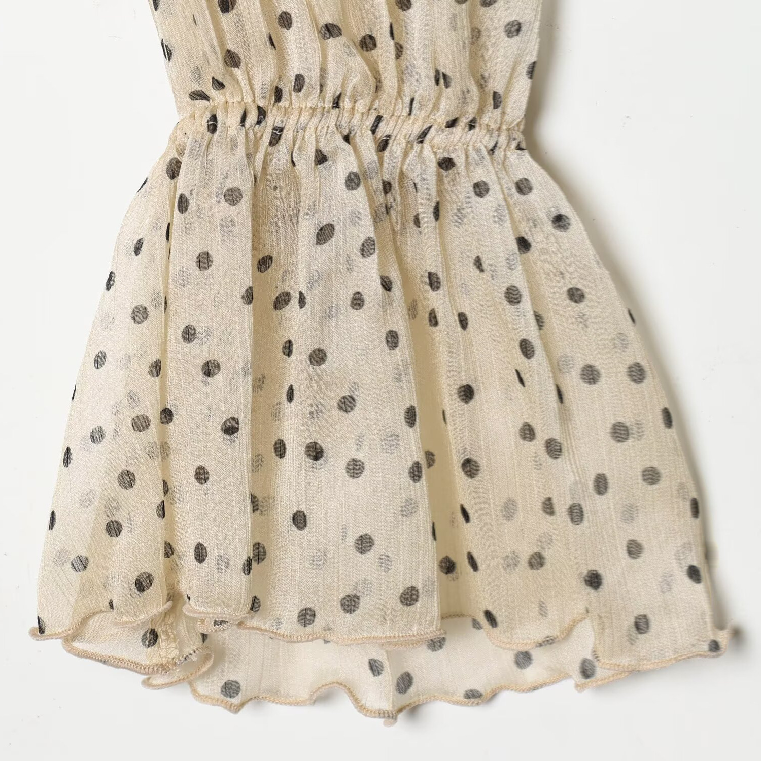 Women's French Chic Polka Dot Tie Neck Ruffle Short Shirt Summer New Arrival_ecoleips.com