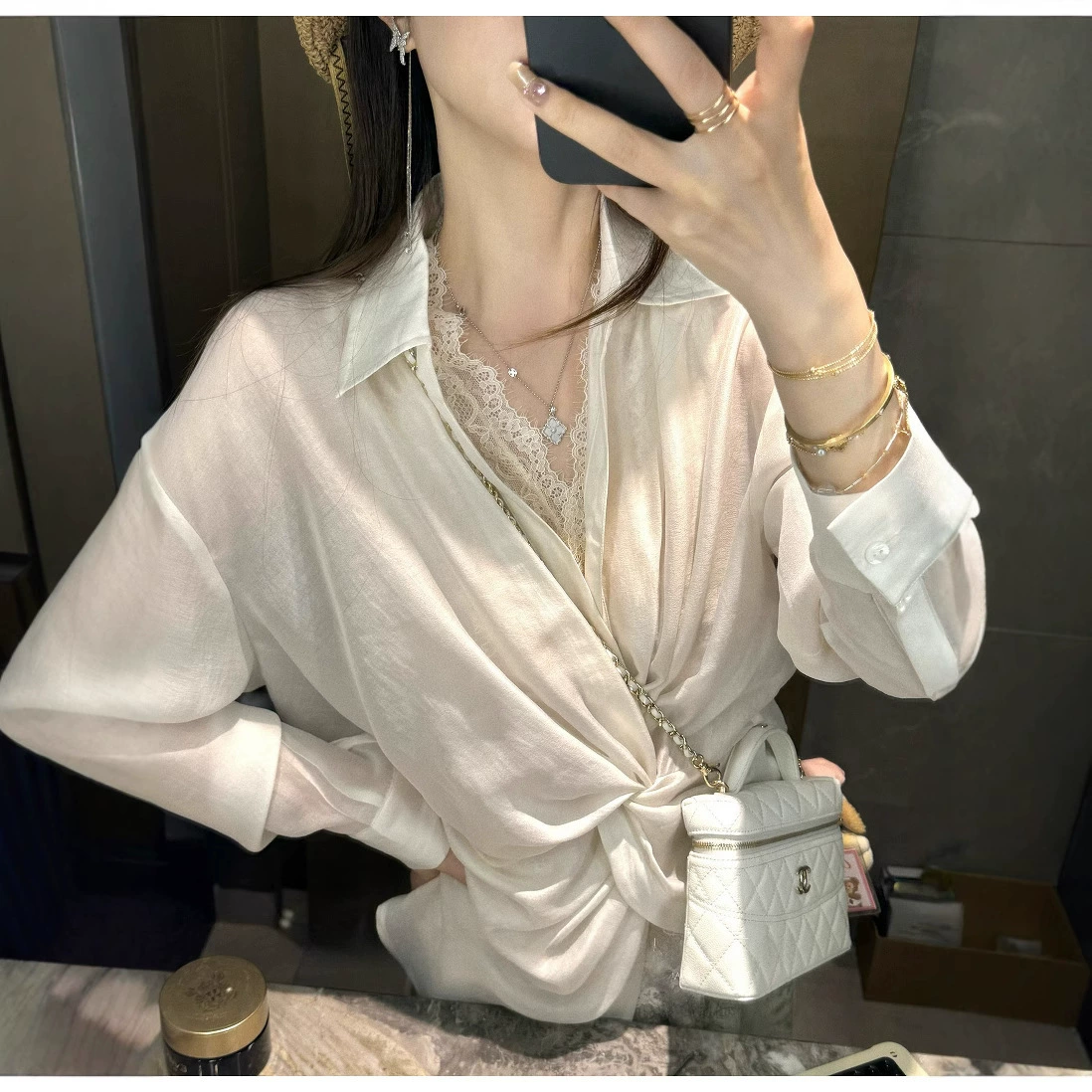 Легкий льняной материал MX Tencel, легкий и сказочный дизайн, трехцветная солнцезащитная рубашка с закрученной талией.