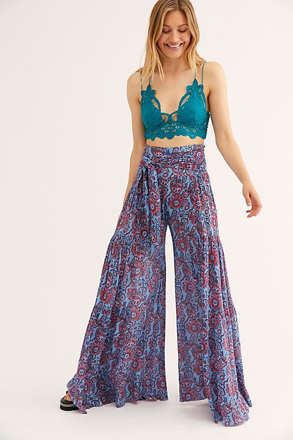 Floral Printing high waist Strap Belt Wide Leg bell-bottoms NSMID128651