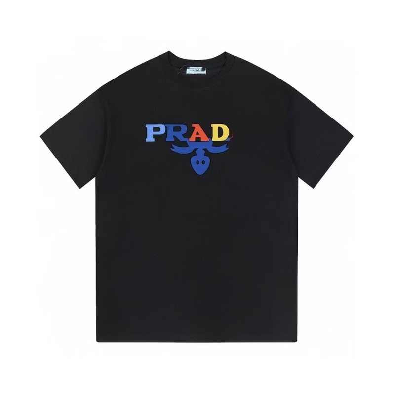 クロスボーダー 2025 夏のトレンドブランド P ファミリー新レタープリントラウンドネック Tシャツカジュアルファッショントレンド半袖男性と女性|undefined