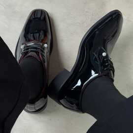 德比鞋商务黑色亮面英伦红底通勤男厚底系带休闲皮鞋结婚新郎正装