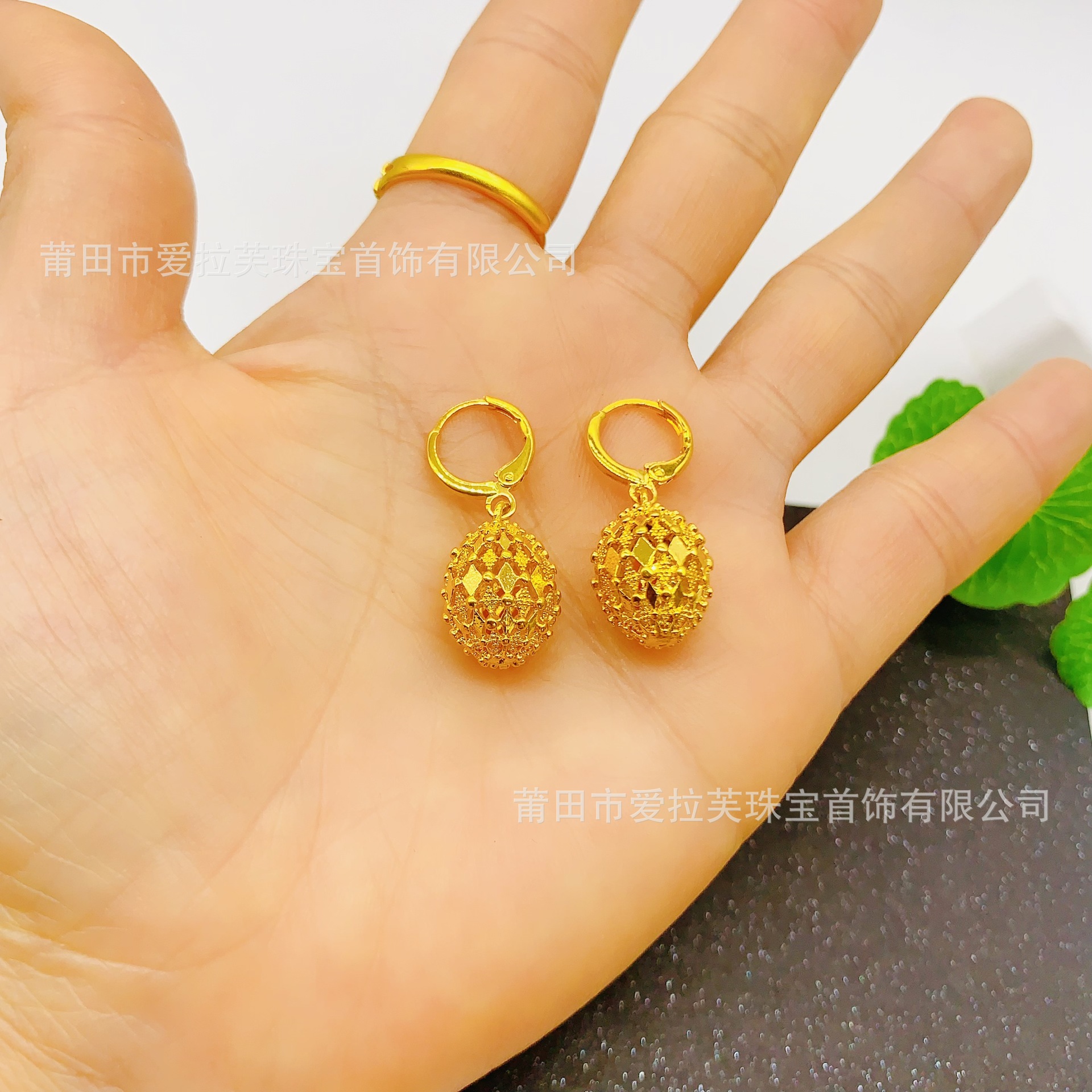 Brass gold plated transfer beads new hollow lantern ball women's ear hook simple women's earrings manufacturers wholesale