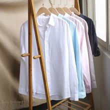 L610 时尚商务衬纯色衣男式  休闲亚麻长袖白色衬衫男装 一件代发