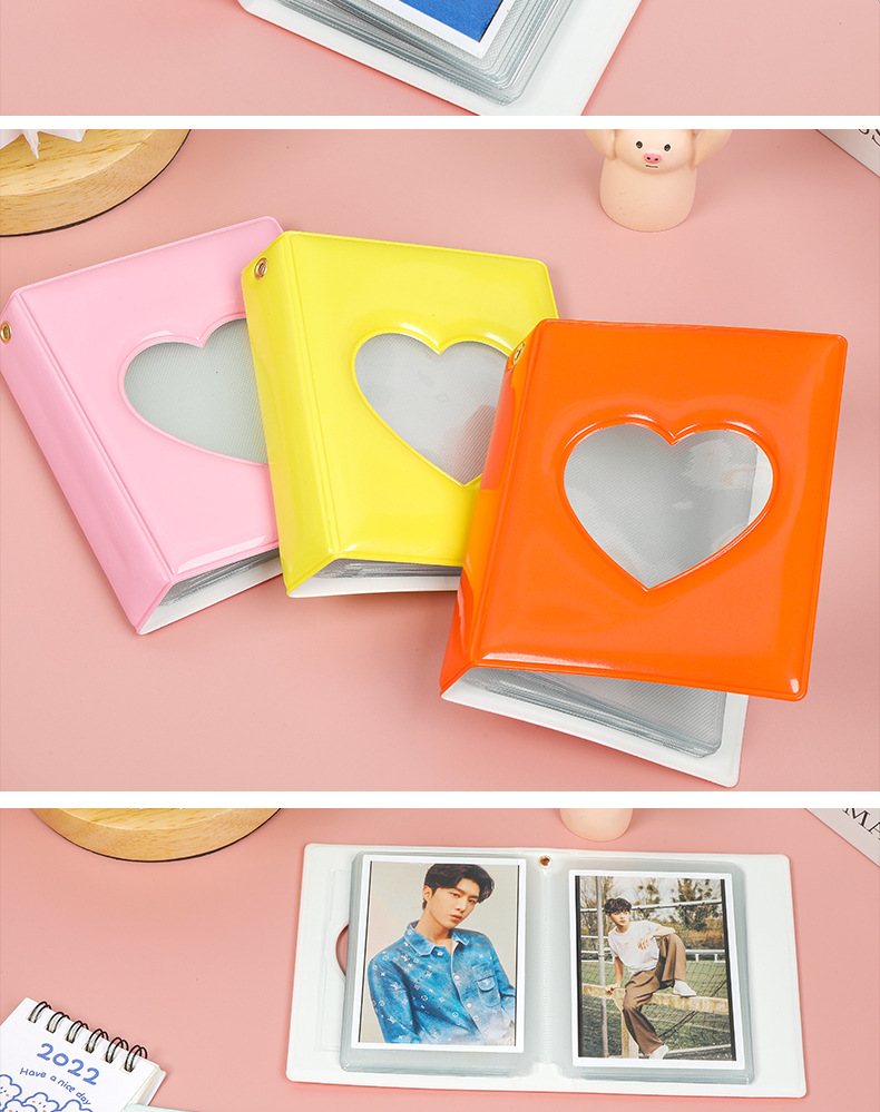 Wholesale Hollowed Heart Shape Mirror 3-inch Single Grid Polaroid Photo Album Star-chasing Aidou Album Mini Truck Storage Book display picture 2