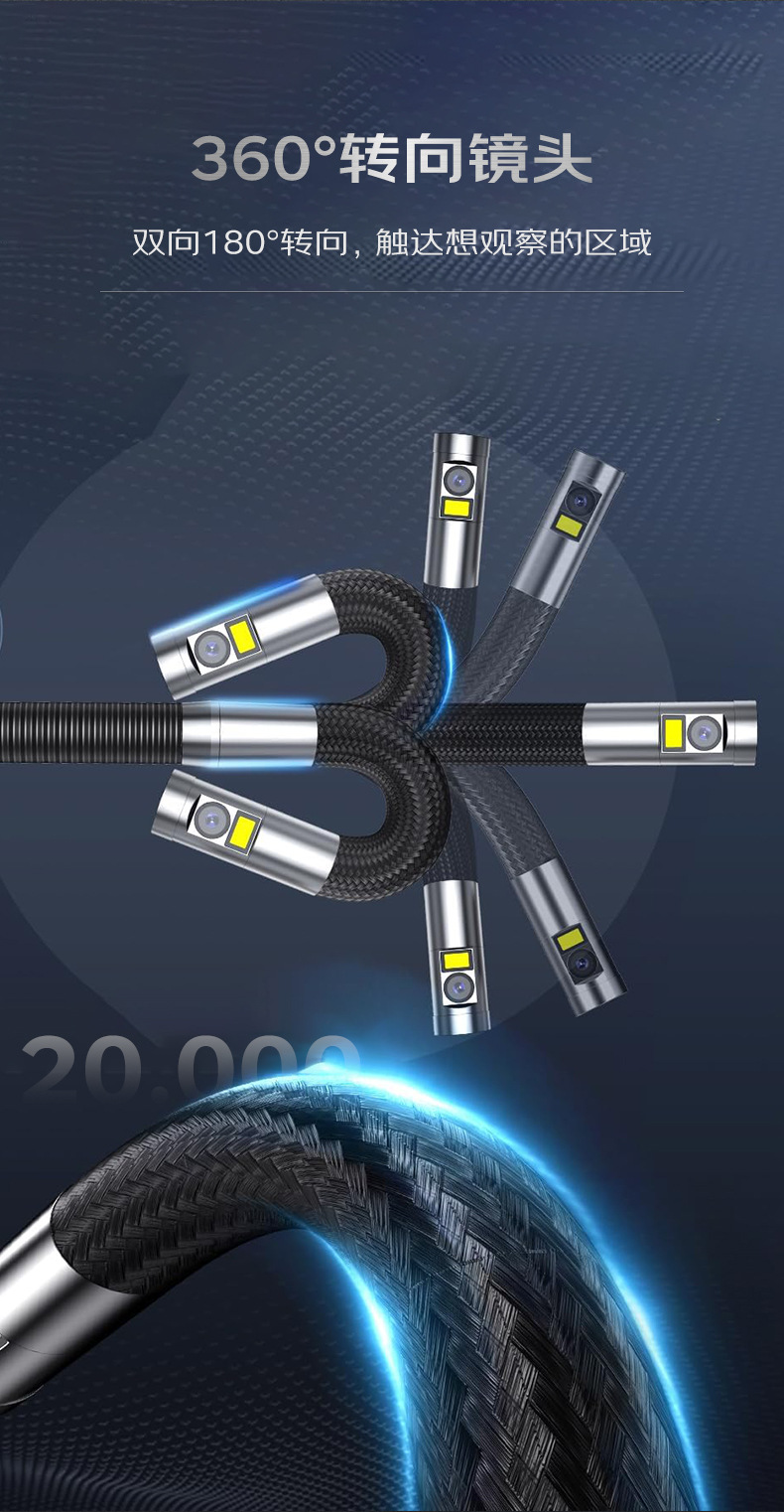 Dual-Lens 360° Industrial Endoscope High-Definition