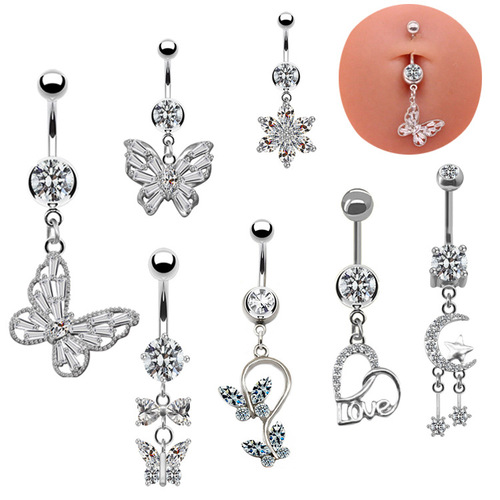 Gaibei European and American cross-border butterfly navel ring, heart-shaped navel nail navel ornament, moon navel ring, body piercing jewelry
