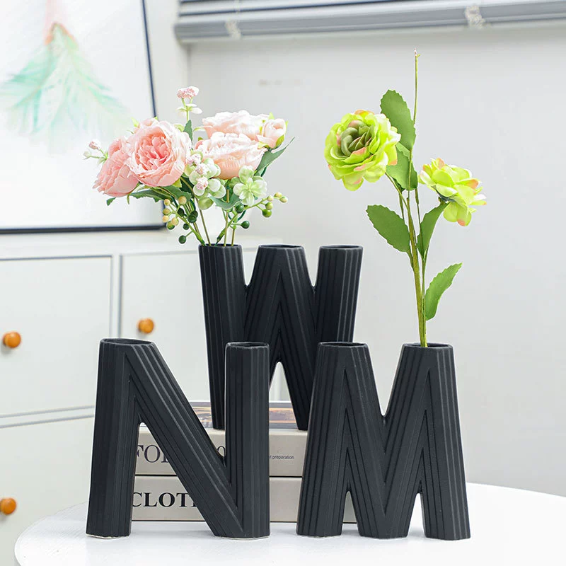 Большая керамическая ваза с буквами, Скандинавская креативная полосатая художественная ваза, гостиная, настольный цветок, украшение для дома