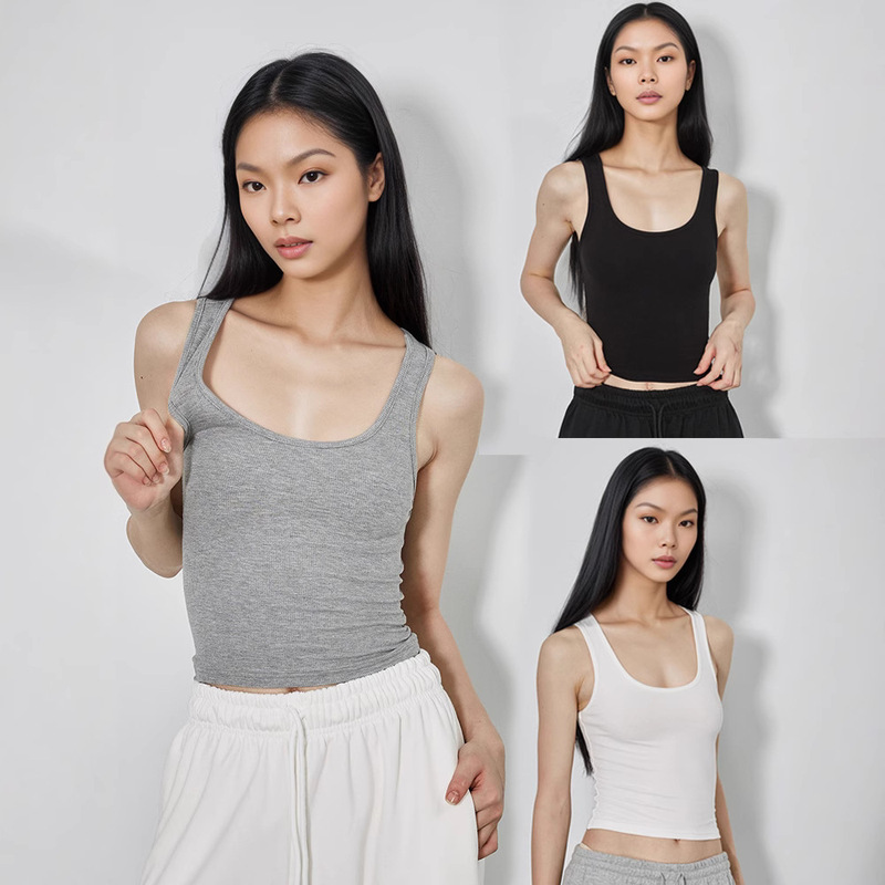 In-Stock American-Style Kardashian Sportsy Casual Knit Elastic Ribbed Tank Top