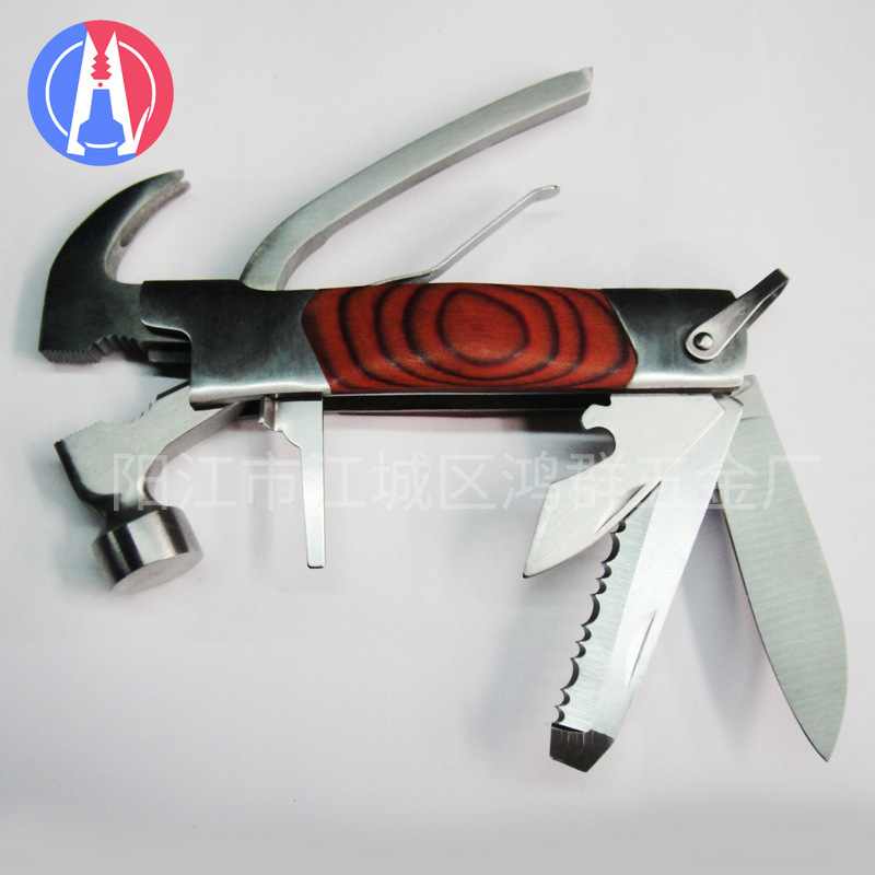 批发不锈钢彩木柄羊角锤 家用应急折叠羊角锤 不锈钢迷你羊角锤