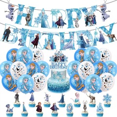 国境を越えた新しいアナと雪の女王のテーマのパーティー装飾子供の誕生日フラグケーキインサートバルーンセット在庫あり