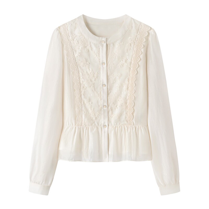 French Lace Shirt Women's Long-Sleeved 2025 Autum New Elegant Ruffle Top C65A354
