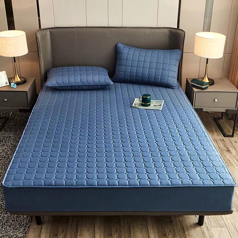 Cotton Quilted Mattress Protector Solid Color Hotel Bed Cover_voghion.com