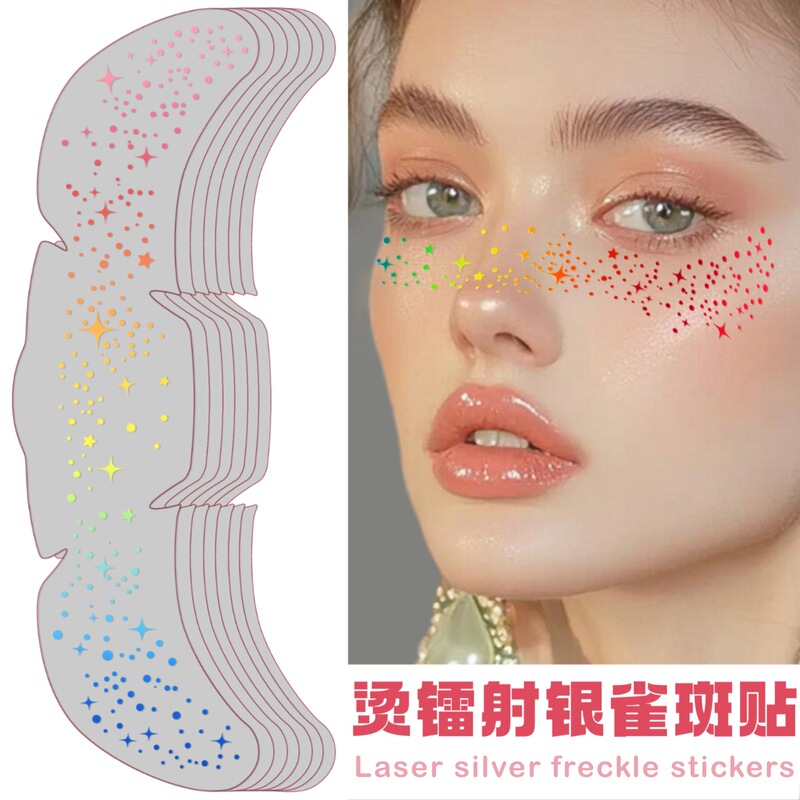 Cross-Border Hot Selling Laser Freckle Stickers, Colorful Face Stickers, Tattoo Stickers, Heart Butterfly Makeup Paper, Waterproof and Sweatproof