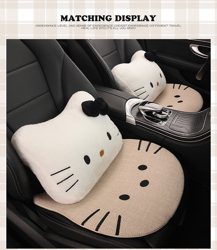 Four Seasons Linen Car Seat Cushion Cute Hat Cat Skin-Friendly Breathable Rear Seat Single Universal Seat Cushion Seven-Piece Set