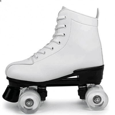 轮滑鞋白皮双排溜冰鞋儿童四轮滑男女旱冰鞋双排轮滑冰鞋炫酷闪光|ms
