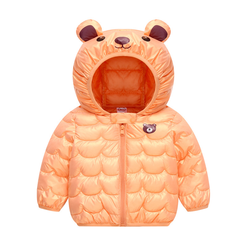 Ropa infantil 2025 de exportación | Chaqueta acolchada ligera con orejas de dibujos animados y diseño colorido para niños