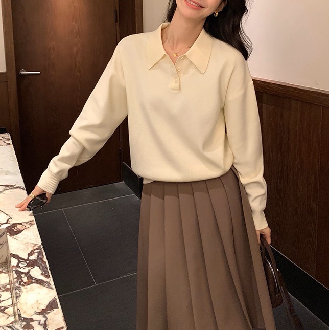 慵懒基因 polo领套头毛衣女春秋宽松慵懒长袖针织衫上衣|undefined