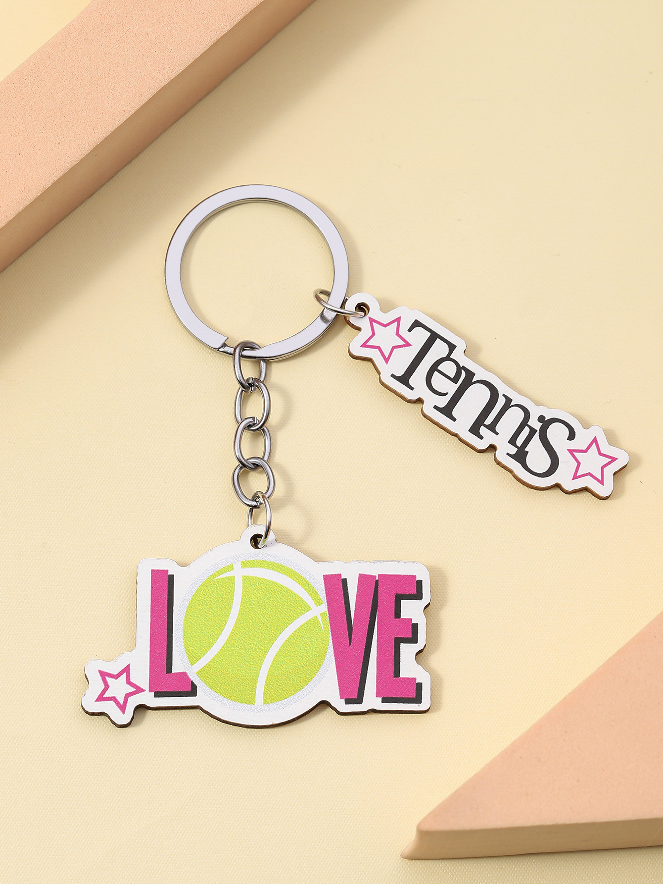 12g Weight Keychain Classification Daily Occasion Wood Material Letter, Ball Pattern Unisex Gender Sports Style Sports Letter Ball Wood Unisex Keychain 12