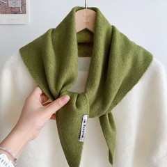 小围巾女秋冬季含羊毛针织三角巾披肩围脖两用高级感头巾纯色百搭