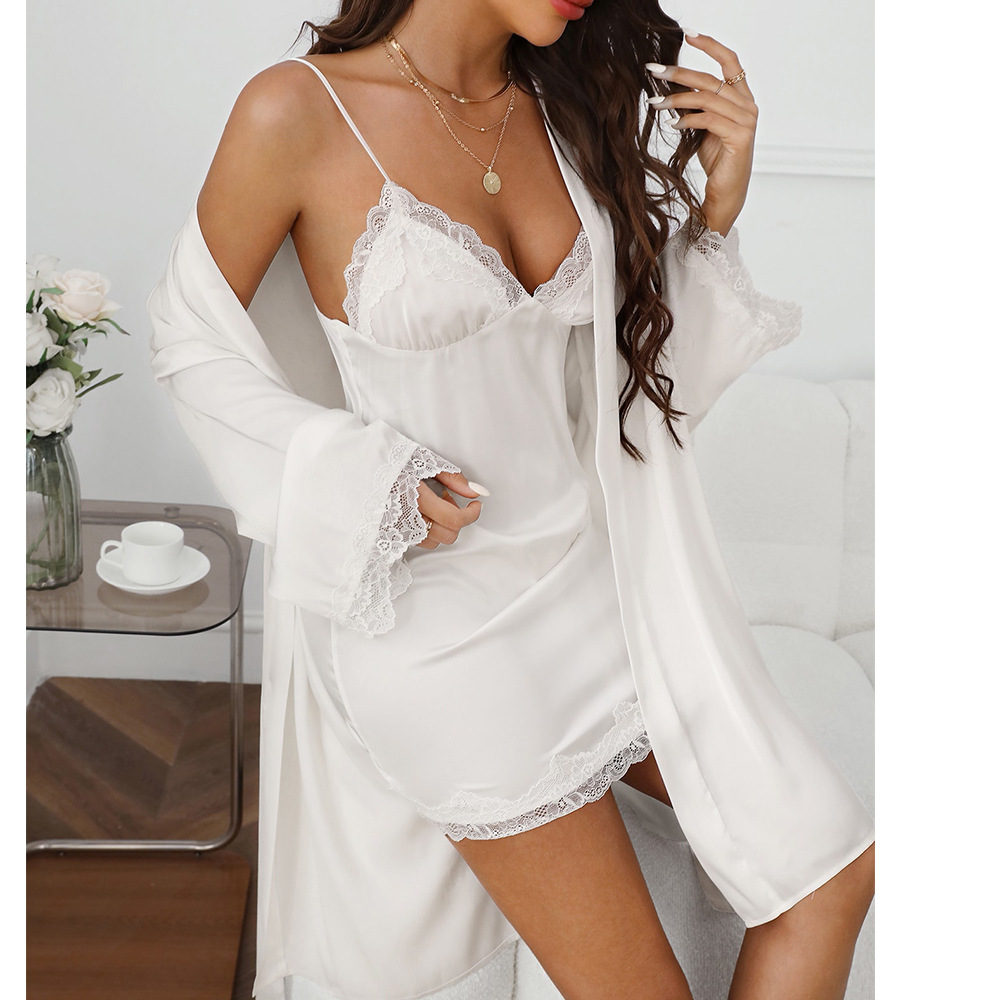 Pijamas de seda de hielo camisón de liga de mujer conjunto de dos piezas de seda artificial sexy ropa de hogar sexy transfronteriza Amazon venta al por mayor