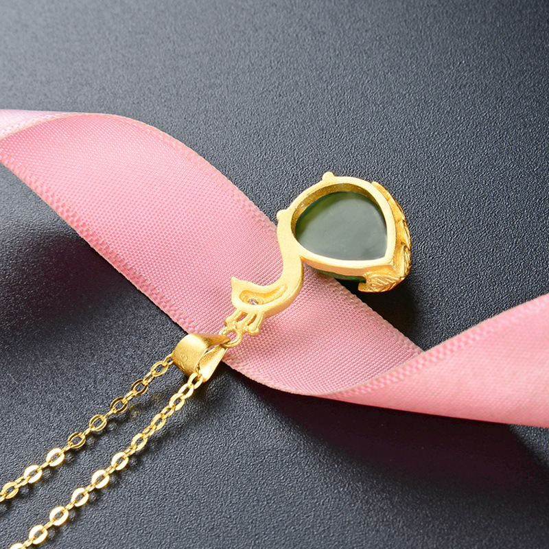 Oro antiguo 925 plata esterlina Pavo Real hetian Jasper collar estilo étnico de las mujeres vintage piedras preciosas colgante Jade clavícula cadena