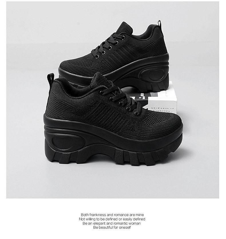 Giày sneaker nữ lưới thoáng khí đế dày tăng chiều cao, gót 3-5 cm — 1695 Màu đen, 1695 màu xám chi tiết 13