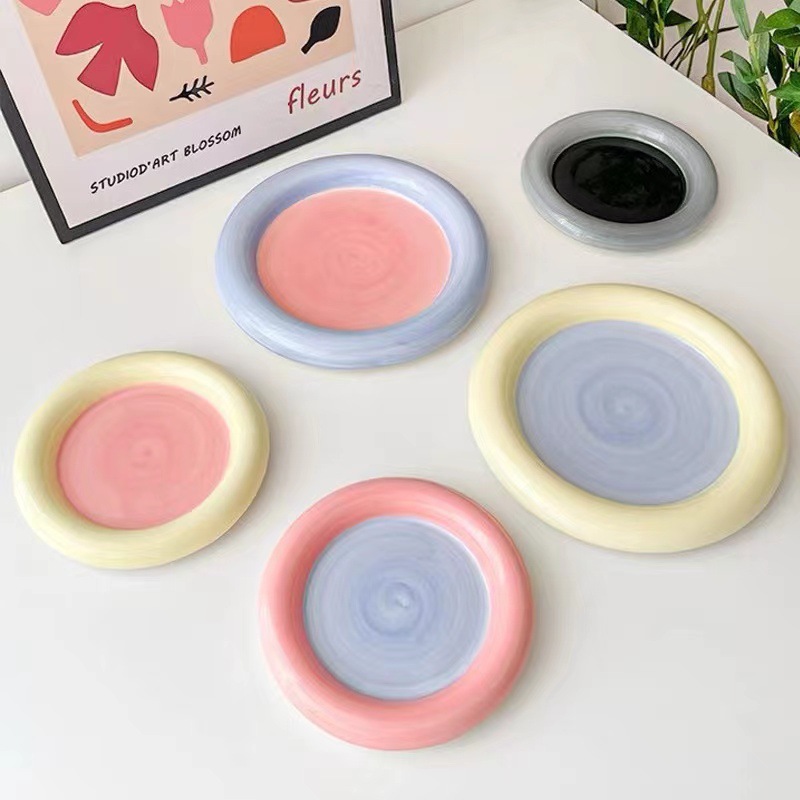 Korean ins Underglaze Color Hand-painted Chubby Plate Breakfast Jewelry Milk fufu Storage Plate Dessert Cake Plate Fruit