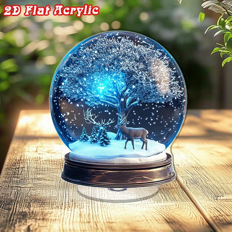 Impresión plana transfronteriza 2D plana 360 giratoria vista de nieve pingüino cabina accesorios de escritorio festivales interiores al aire libre