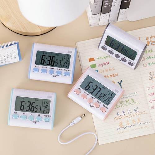 Charge clock calendar timer countdown kitchen timer silent flashing thermometer learning