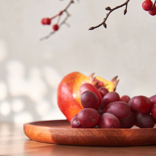 Solid Wood Fruit Tray, Living Room, Tea House, Key Storage Ornaments, Classy Desktop Chinese Style Tea Tray, Round Tray