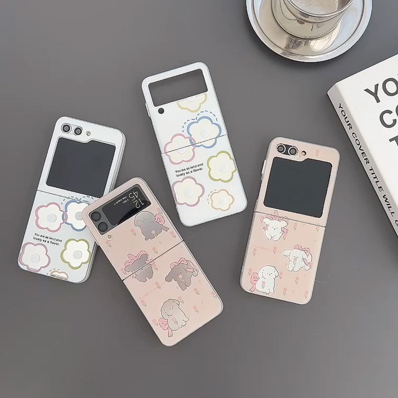 Adecuado para el teléfono Samsung zflip5, colorido, plateado, lindo perro hueco, zflip3/4, funda protectora plegable_voghion.com
