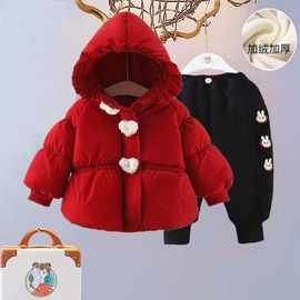 女童冬季棉衣拜年服新款女宝宝洋气冬装加绒加厚棉袄儿童外套棉服