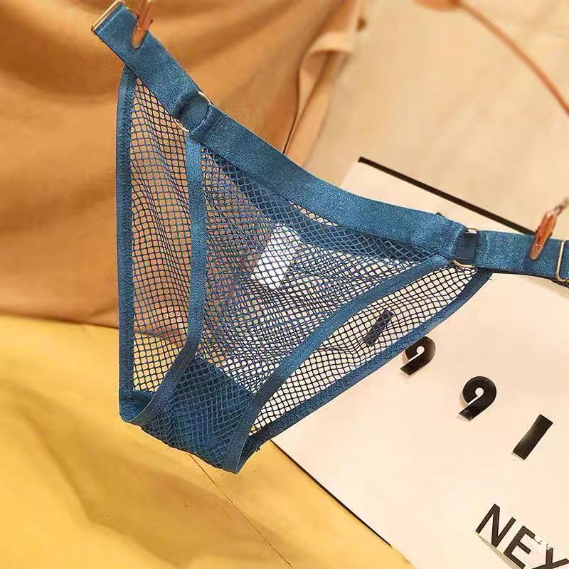 European and American Hot Solid Color Mesh Temptation Lace Briefs Low Waist Sexy Transparent Thin Quick-drying Panties Women Black