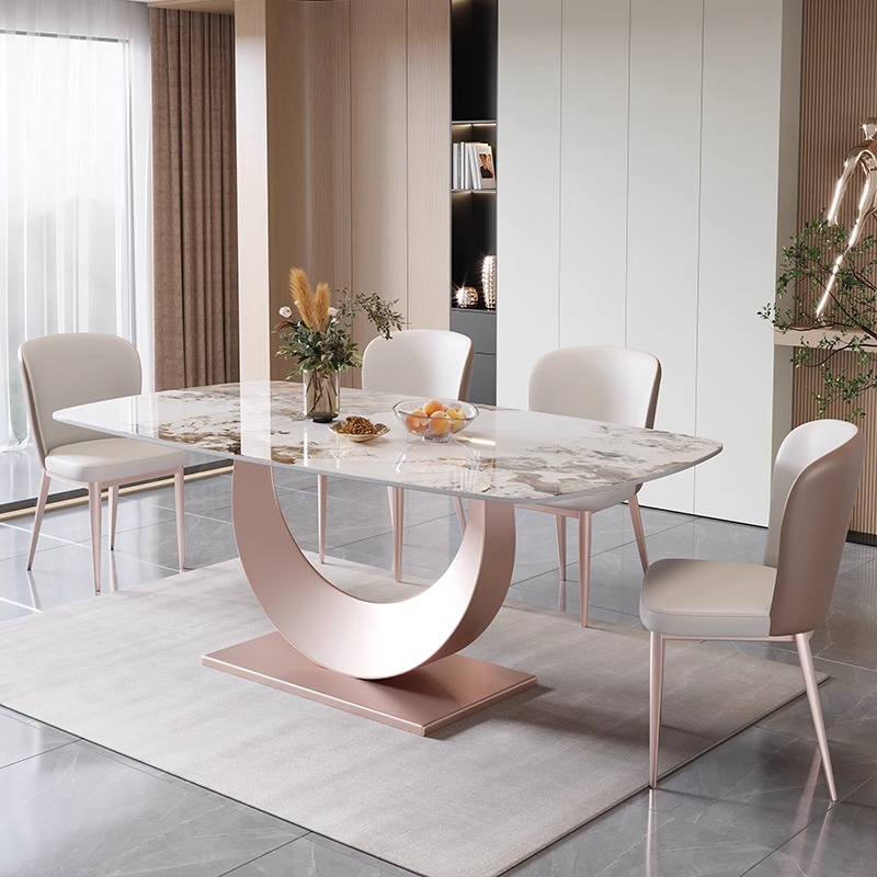 Luz de lujo Rock placa mesa de comedor y silla combinación moderna simple hogar pequeño apartamento sala de estar rectangular comedor mesa de comedor