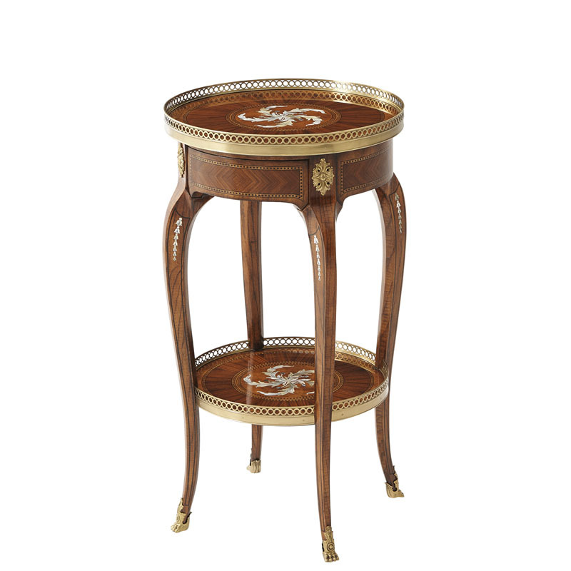 English-style court bronze inlaid decorative flower coffee table, neoclassical mahogany painted paint, living room side table, sample room furniture