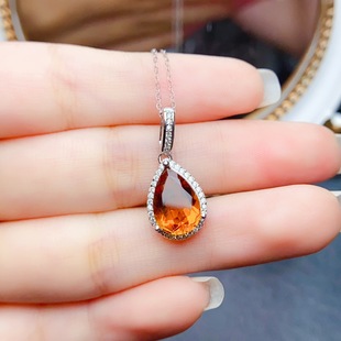 New natural citrine pendant S925 silver inlaid main stone 8*12mm Joker net red explosions women's jewelry wholesale