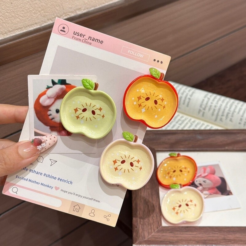 Cute and Energetic Apple Color-Block Hair Clip, Shiny Summer Apple Bangs Clip, Cartoon Versatile Girl Hair Accessory