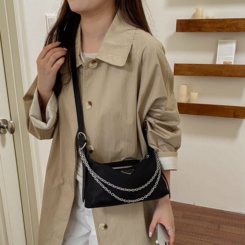 Túi đeo chéo nữ dáng bánh bao vải nylon cỡ nhỏ đựng vừa đồ cá nhân — màu kaki, đen chi tiết 18