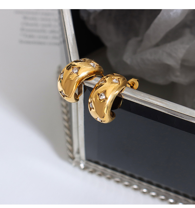 Womenu0027S Fashion C Shape Titanium Steel Earrings Plating Metal Zircon Stainless Steel Earrings