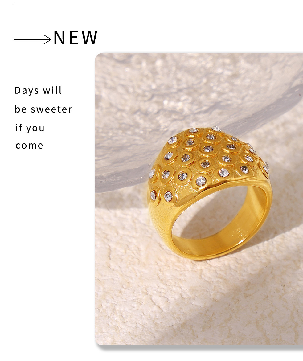Sparkling Diamond Ring For Women Wide Titanium Steel Bubble Ring_voghion.com