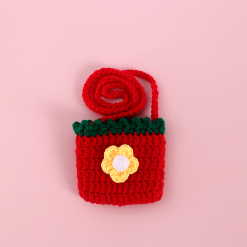 Mascota auto-mochila lana gancho de mano bolsa de merienda gato perro flor abeja zanahoria conejo collar de babero de punto