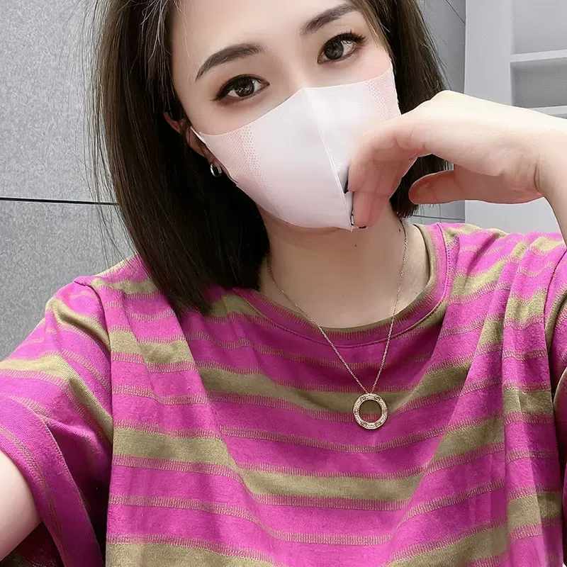 2026新款ins泫雅风小众设计感条纹体恤学生上衣舒适正肩短袖t恤女