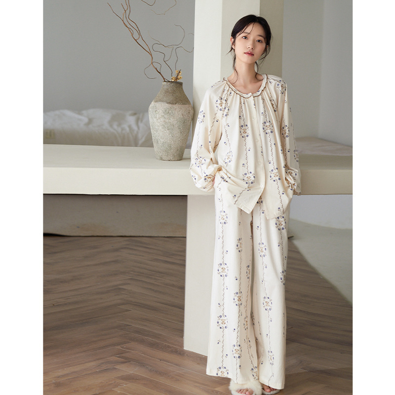 Modal Cotton Pajamas Women's Spring and Autumn Long Sleeve Fashionable High-end Sense Loose Home Clothes suit and Autumn Two-piece Set Modal Cotton Pajamas Women's Spring and Autumn Long Sleeve Fashionable High-end Sense Loose Home Clothes suit and Autumn Two-piece Set