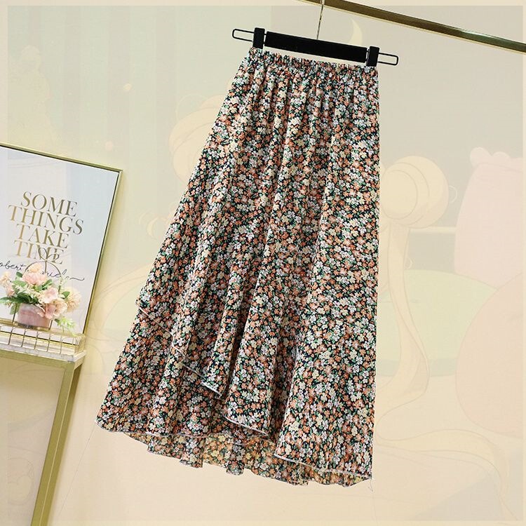 Chiffon Floral Skirt 2026 Spring and Summer New Style Elastic Waist Plus Size Slimming A-Line Drapey Mid-Length Skirt Chiffon Floral Skirt 2026 Spring and Summer New Style Elastic Waist Plus Size Slimming A-Line Drapey Mid-Length Skirt