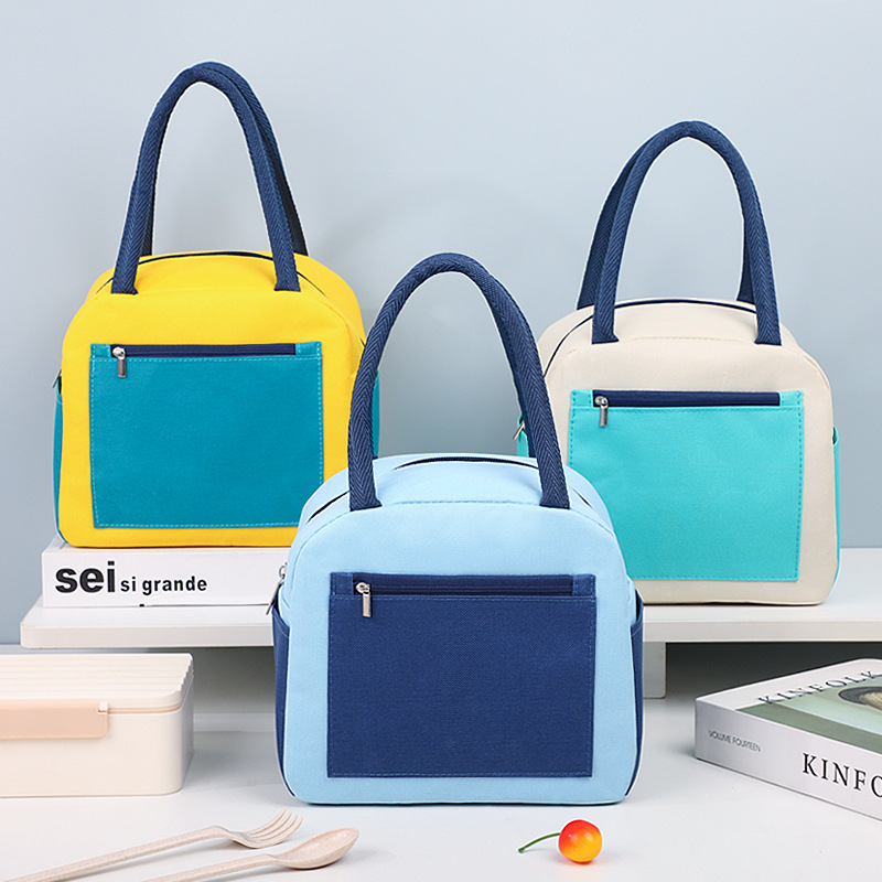 加大拼色饭盒袋 便携学生大容量防水保温袋牛津布午餐包 便当袋