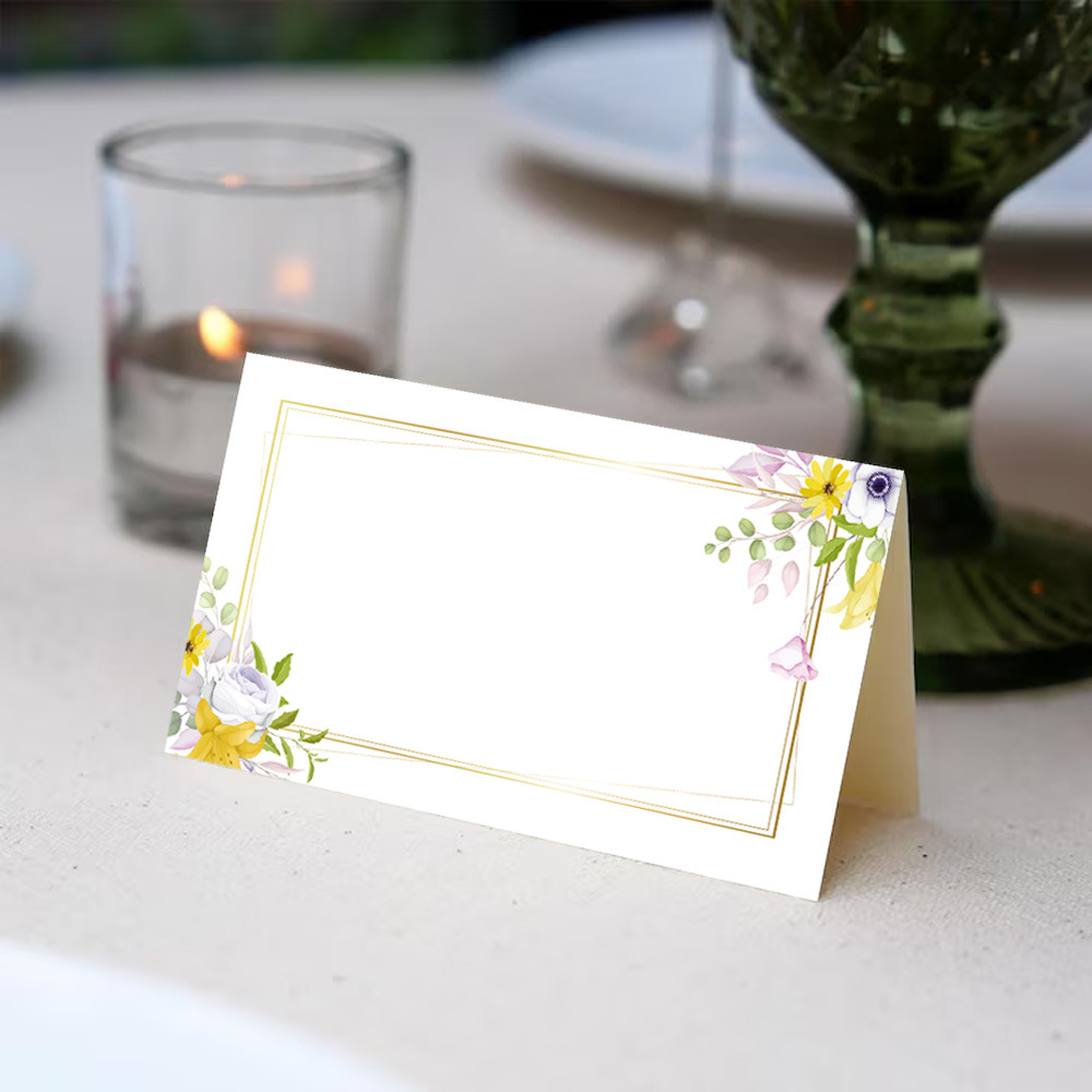 亚马逊跨境批发水彩婚礼卡片野花座位卡片可折叠派对卡婴儿淋浴