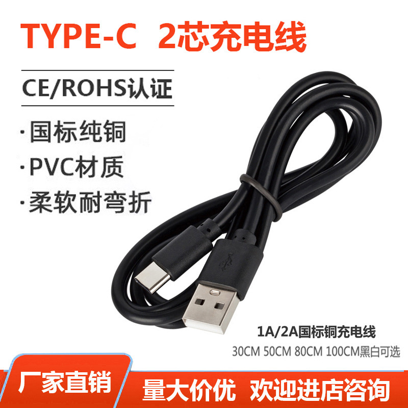 Type-C Charging Cable 2A Pure Copper Data Cable Type-C Two-Core Cable Suitable for Smart Watch Charging Cable Type-C Charging Cable 2A Pure Copper Data Cable Type-C Two-Core Cable Suitable for Smart Watch Charging Cable