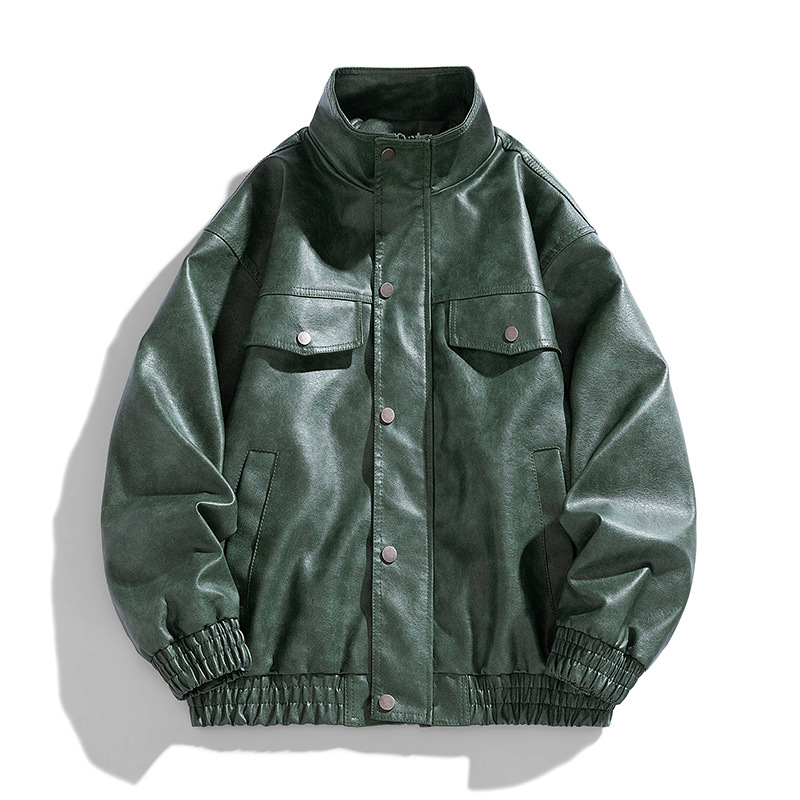 Chaqueta de cuero PU de estilo americano para hombre chaqueta de hombre primavera y otoño nuevo cuello vertical chaqueta de moda de moda